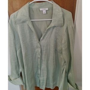 Womens Dress Barn Dress Blouse Top 14/16 Mint Green 3/4 Sleeve Rayon Polyester